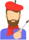 A bearded man with a red beret holding a brush.