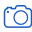 A blue and white logo of camera with a blue background.