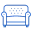 A blue and white logo of couch  with a blue background.