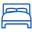 A blue and white logo of bed with a blue background.