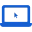 A blue and white logo of laptop with a blue background.