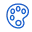 A blue and white logo of a color palette with a blue background.