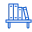 A blue and white logo of a book shelf with some books on it  with a blue background.