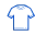 A blue and white logo of t-shirt with a blue background.